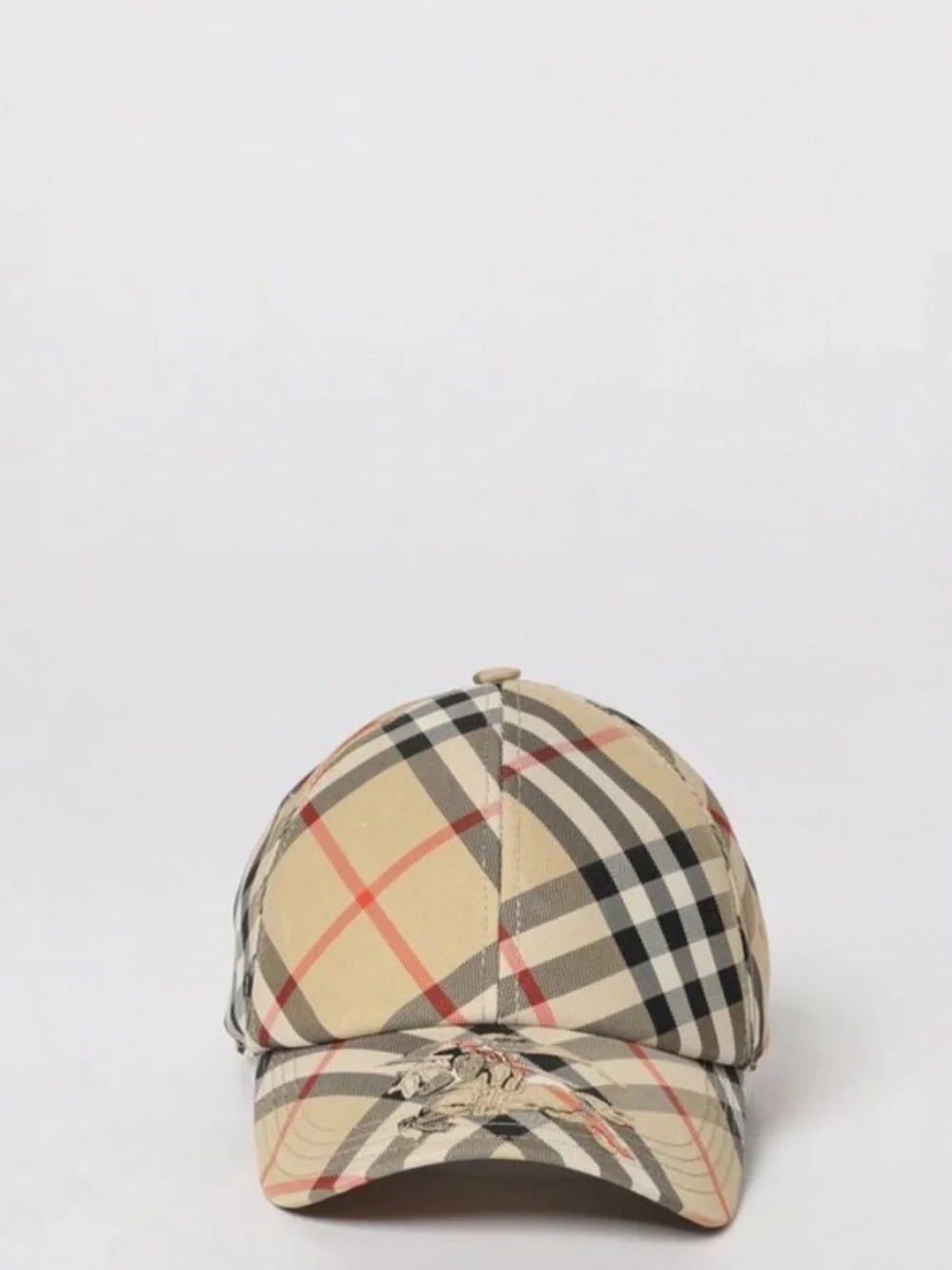 Burberry Tan Check Baseball Cap with Black & Red Accents